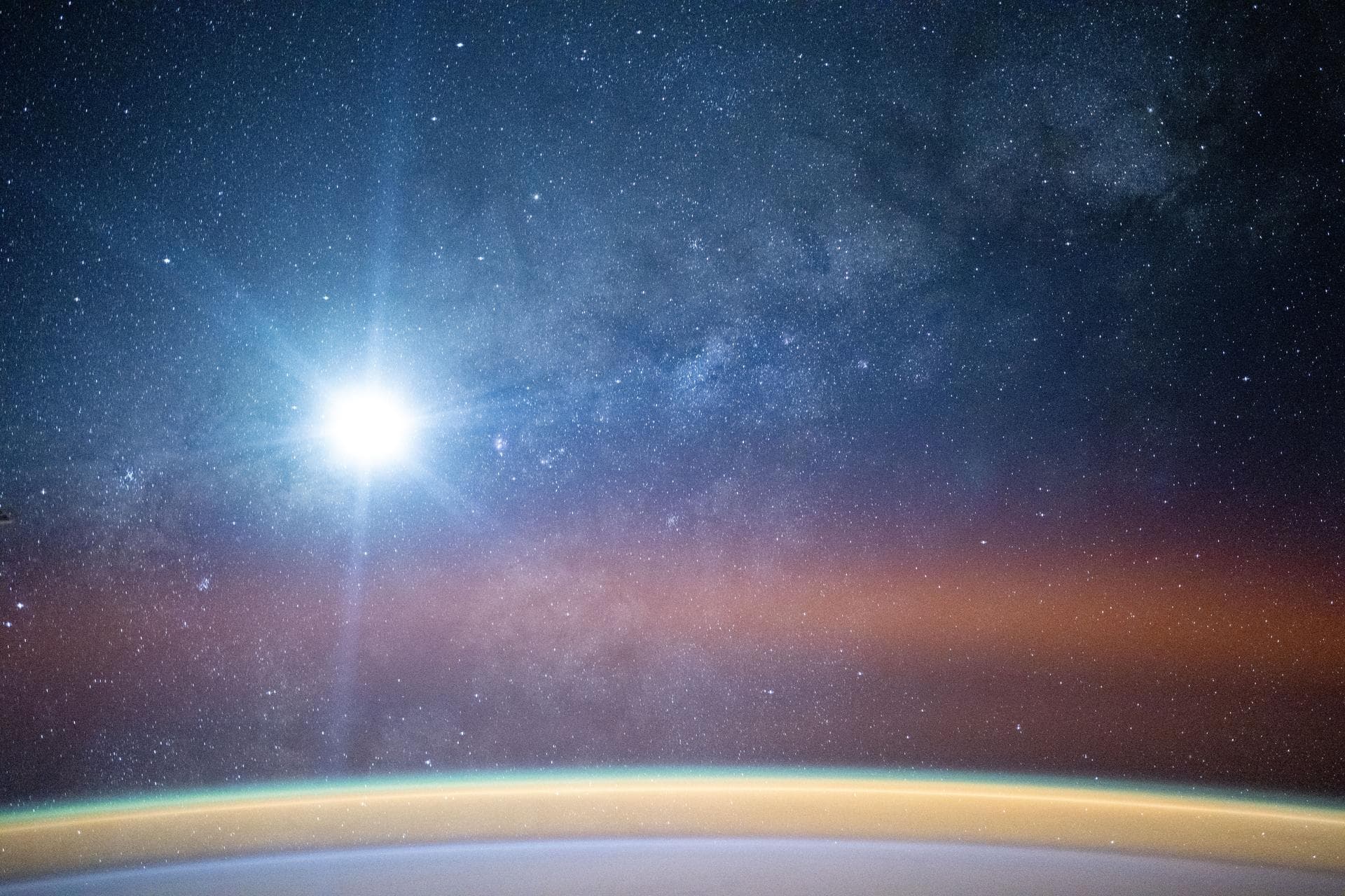 Earth's horizon seen from space at night